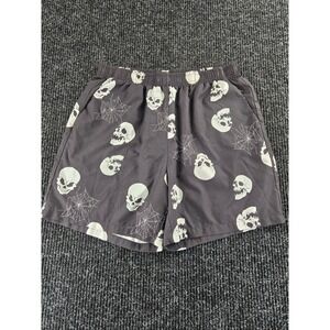 Romwe Mens Skull Spiderweb Graphic Shorts Black White Elastic Waist Size L 40